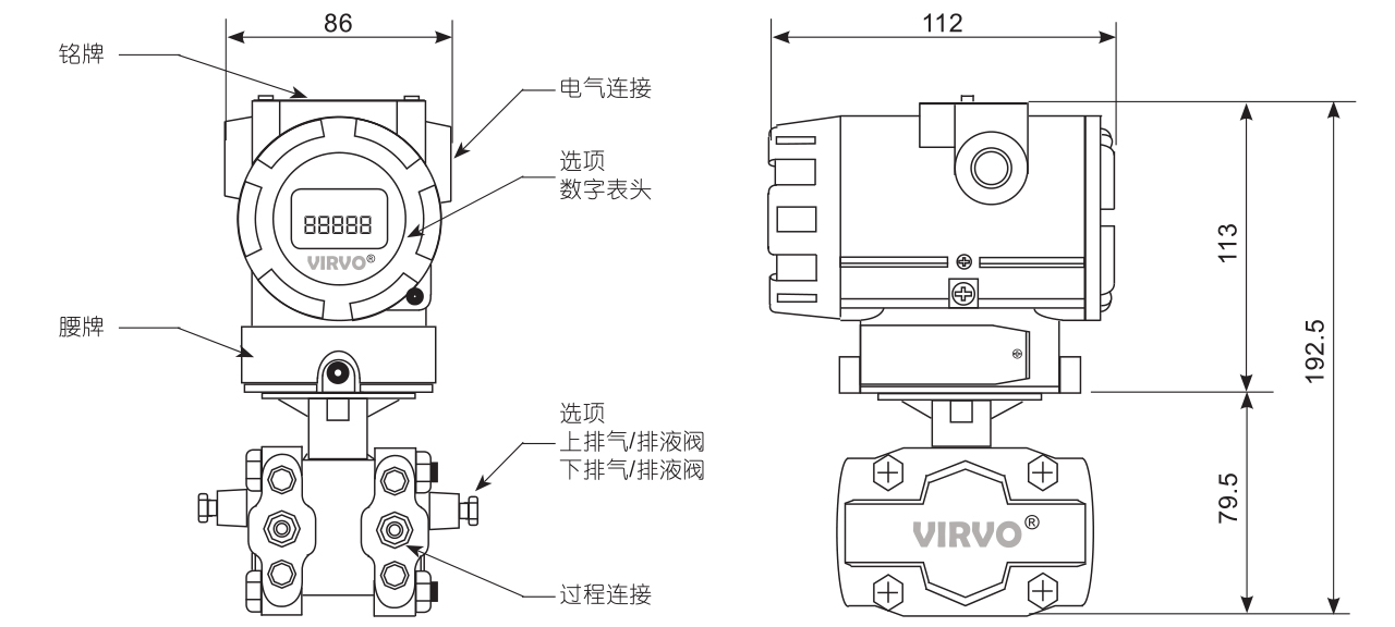 RP62系列全智能差壓變送器-結(jié)構(gòu)尺寸圖